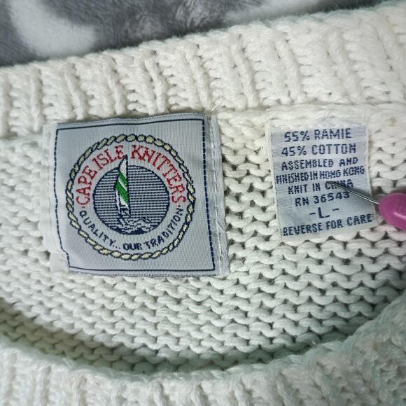 Vintage Cape Isle Knitters Sweater Womens Large Short Sleeve Floral 80s Knit - Picture 3 of 9